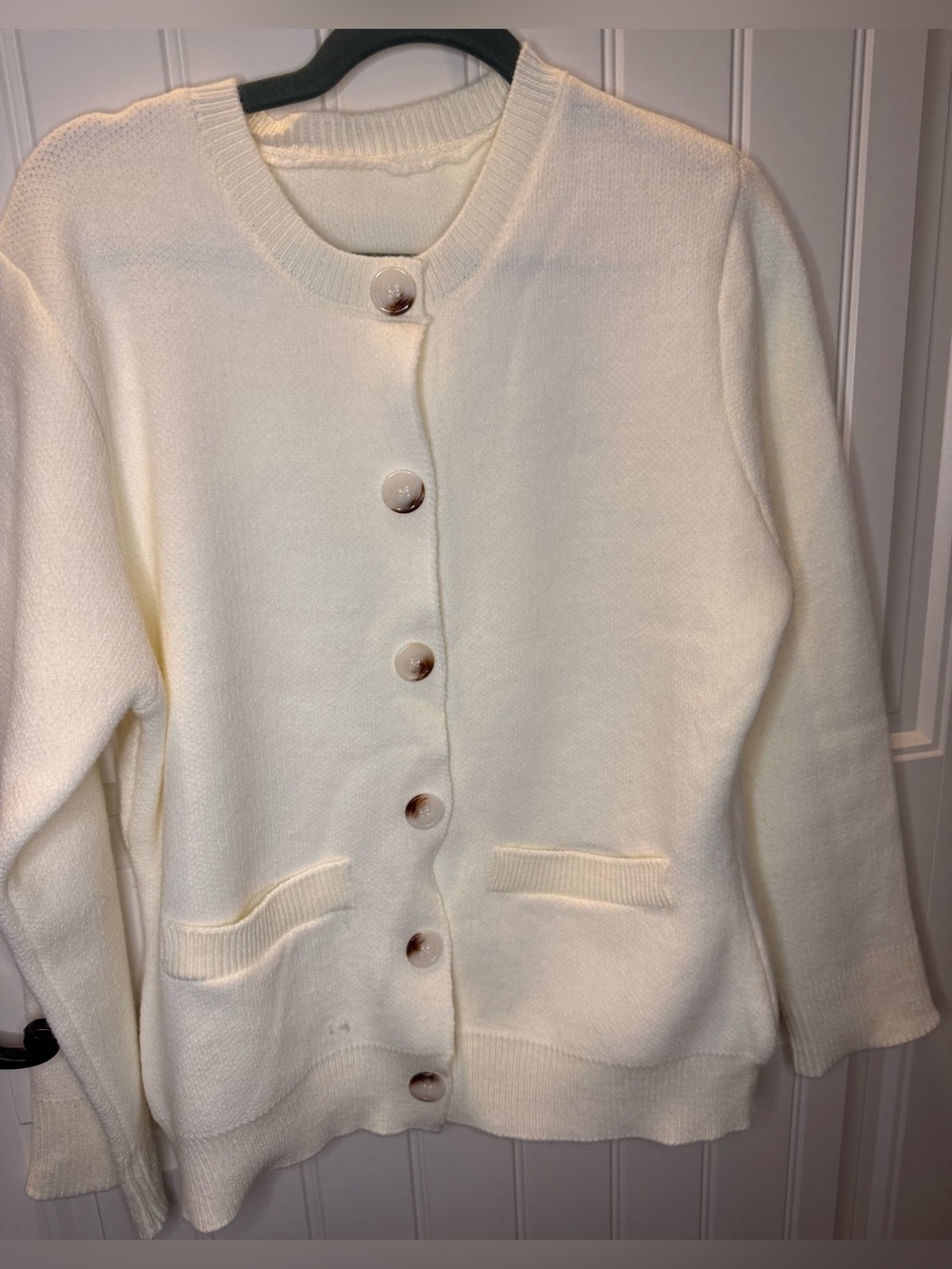 Cream Button-Front Women's Sweater Cardigan large